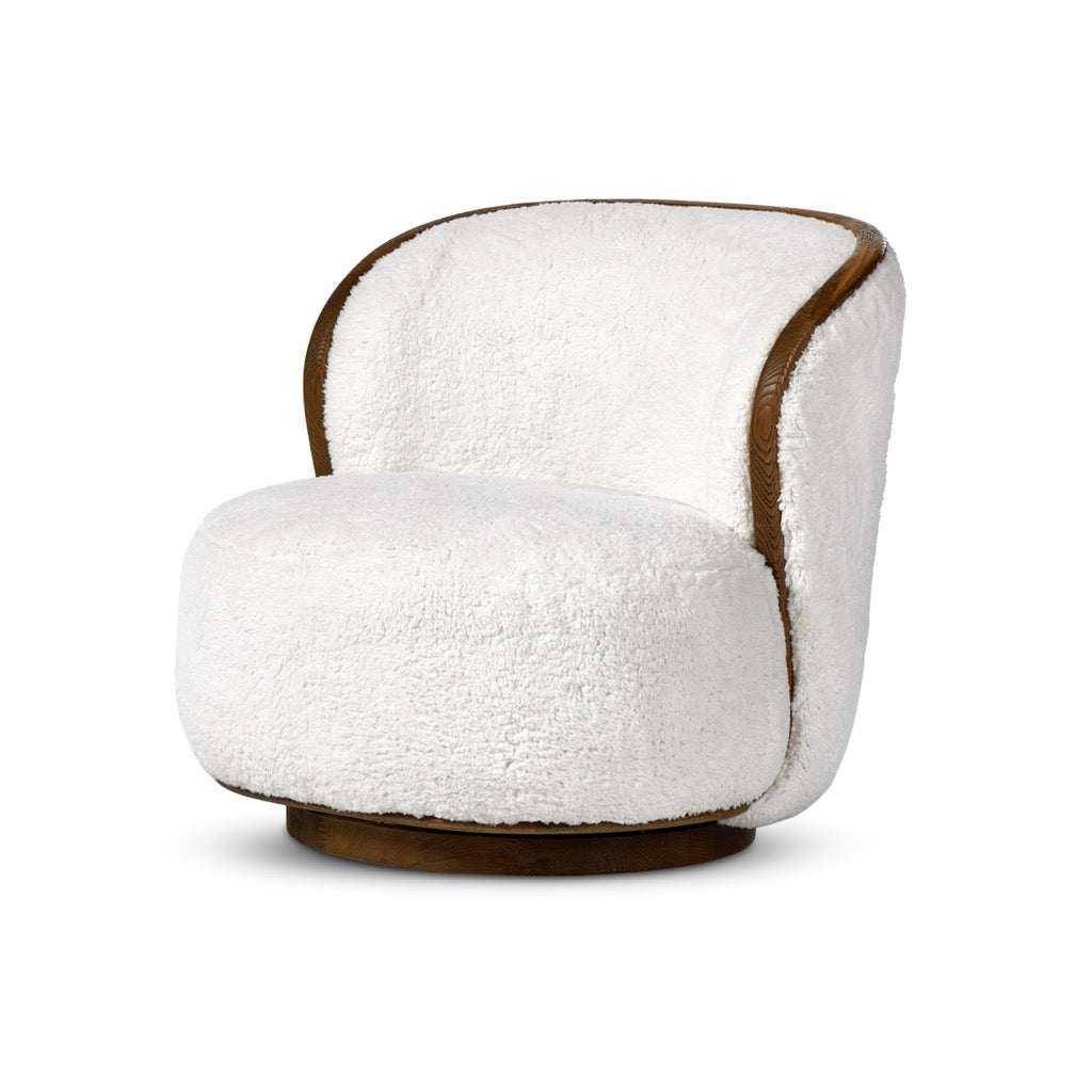 Four Hands Kittridge Swivel Chair Ivory Angora