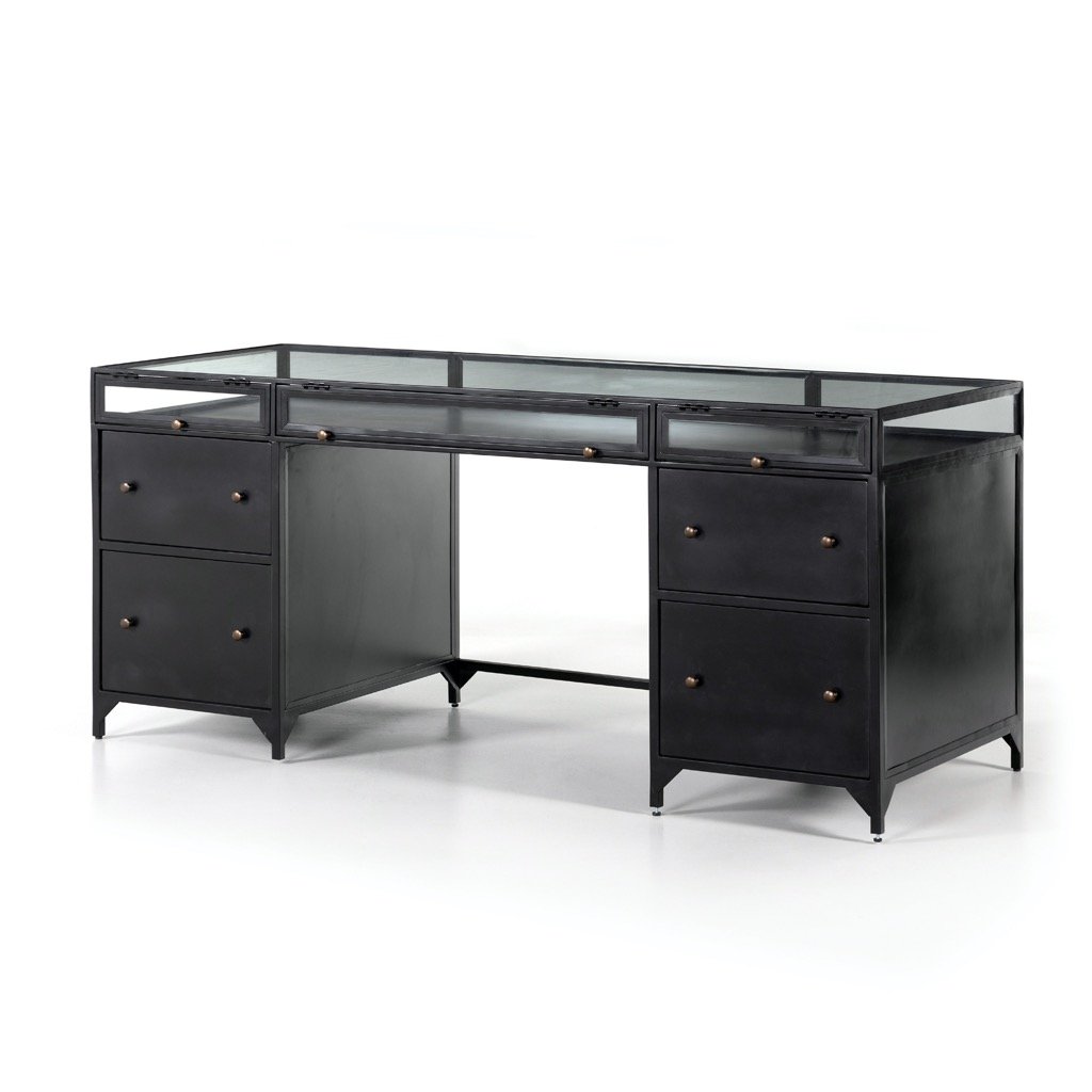 Contemporary Office Desk with Thick Acrylic Cabinet Support Legs