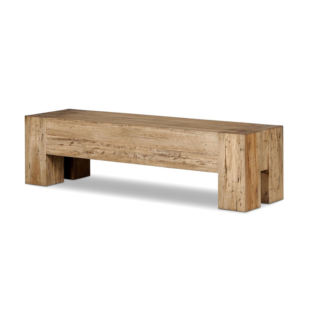 Abaso Accent Bench Rustic Wormwood Oak Angled View Four Hands