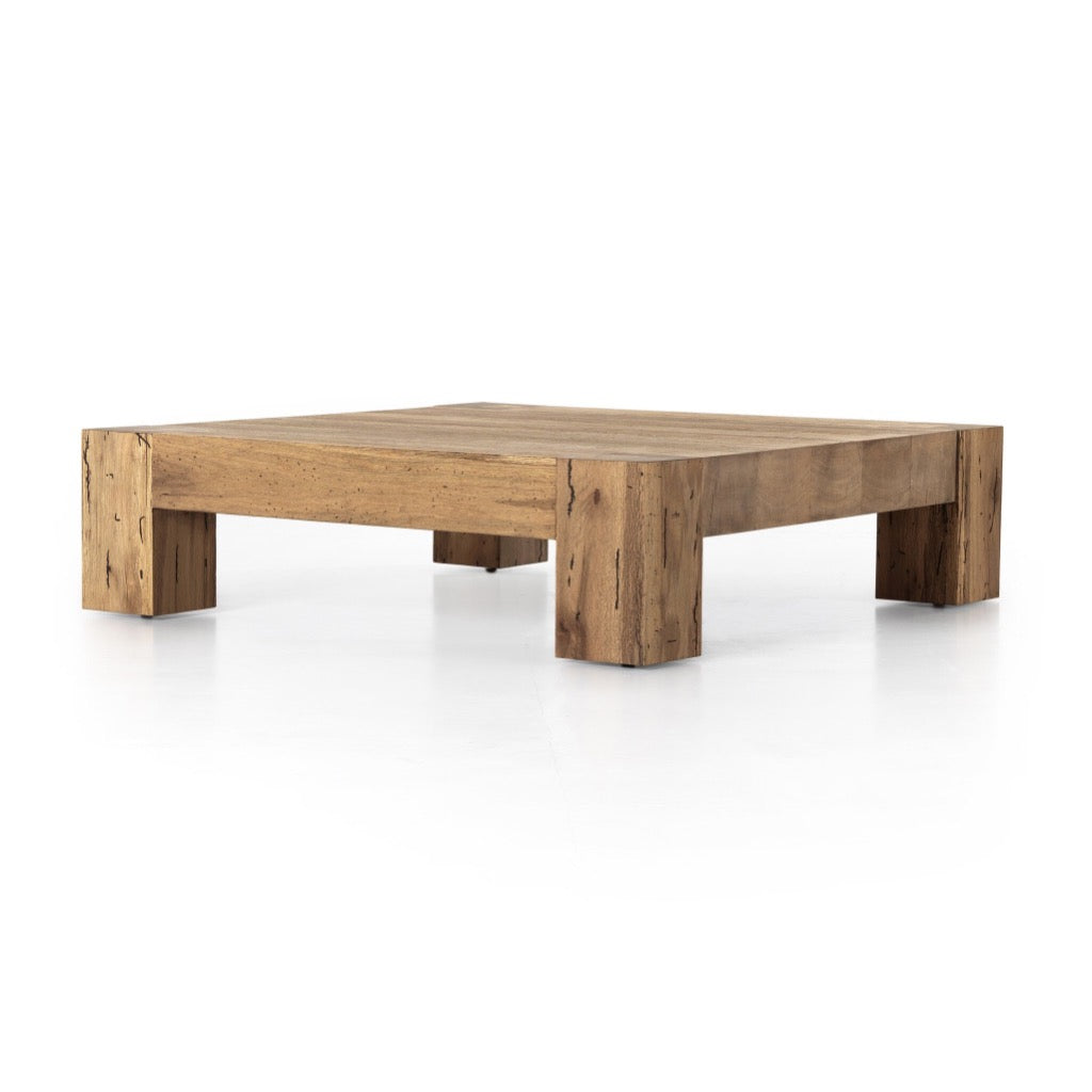 Four Hands Abaso Oak Coffee Table Rustic Wormwood Oak Angled View