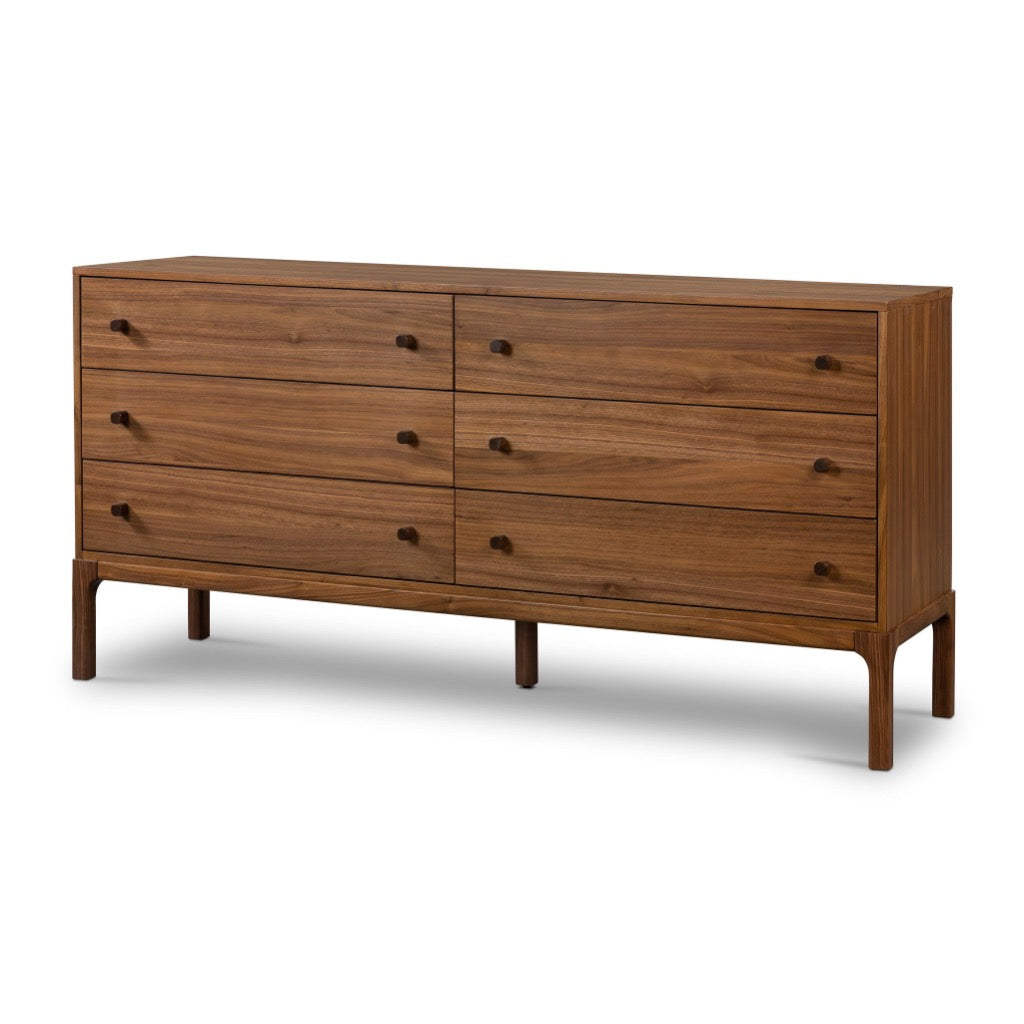 Arturo 6 Drawer Dresser Natural Walnut Veneer Angled View Four Hands