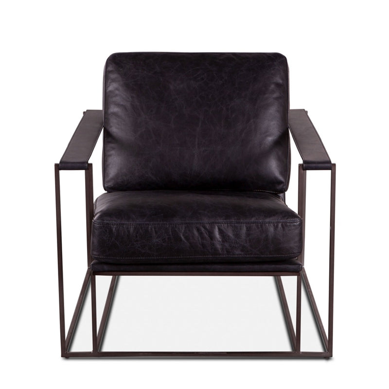 Home Trends & Design Bogart Accent Chair Ebony Black Leather Front Facing View