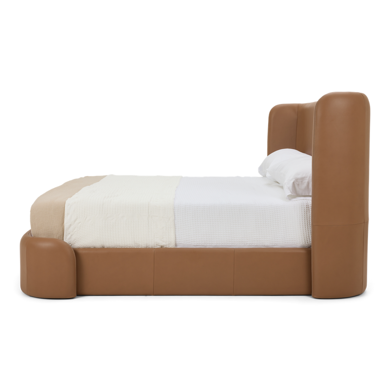 American Leather Brinley Bed Bison Desert Leather Side View with Mattress