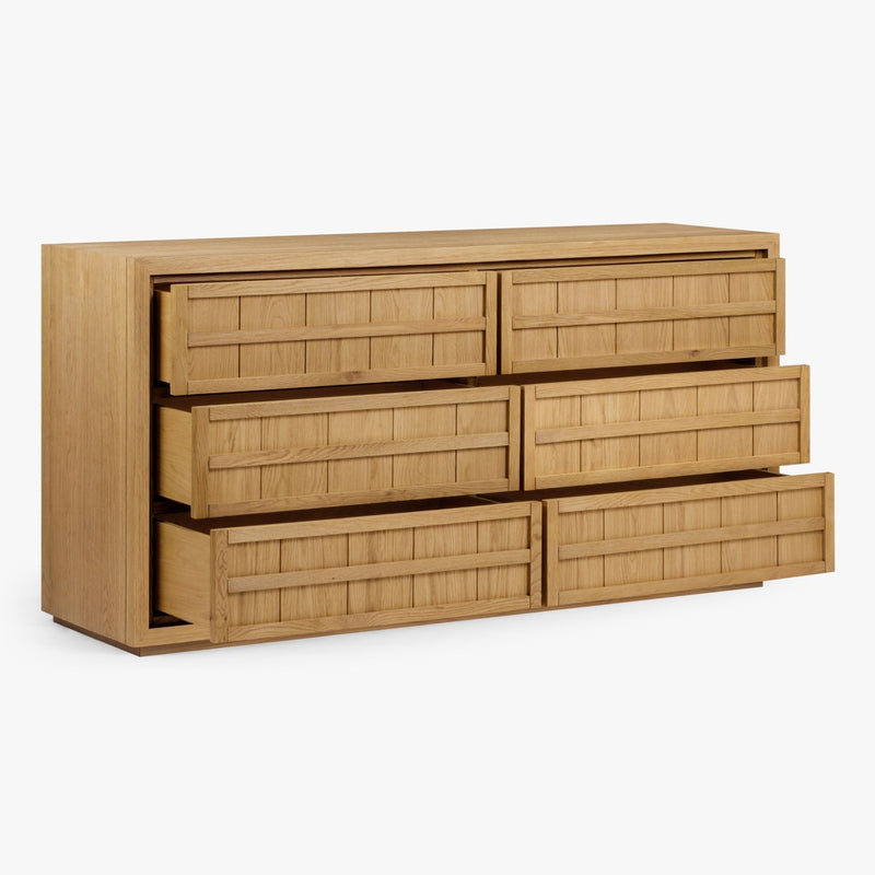 Buddy 6 Drawer Dresser Natural Angled View Open Drawers CH-1001684-VN13-FN-BD-DR-NT-OS