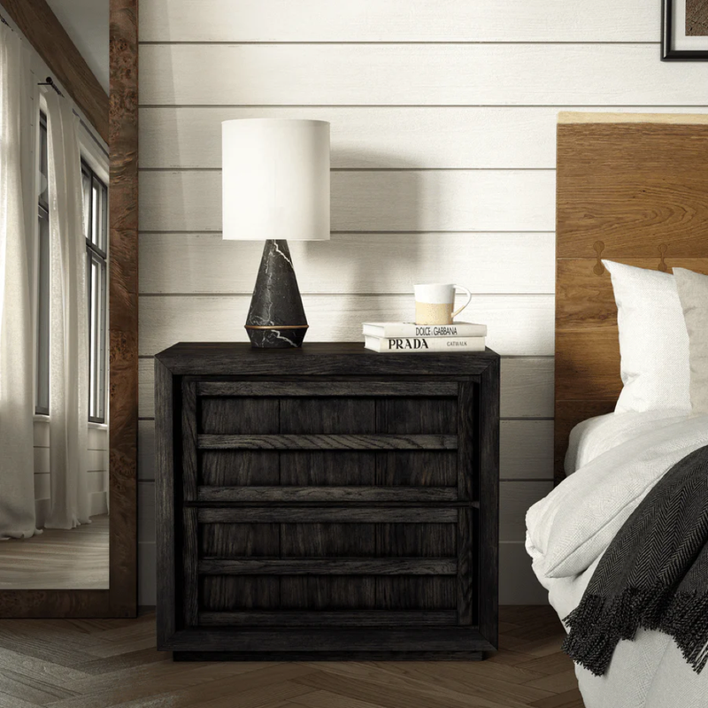 Buddy Oak Nightstand Charcoal Staged View Co.House Designs