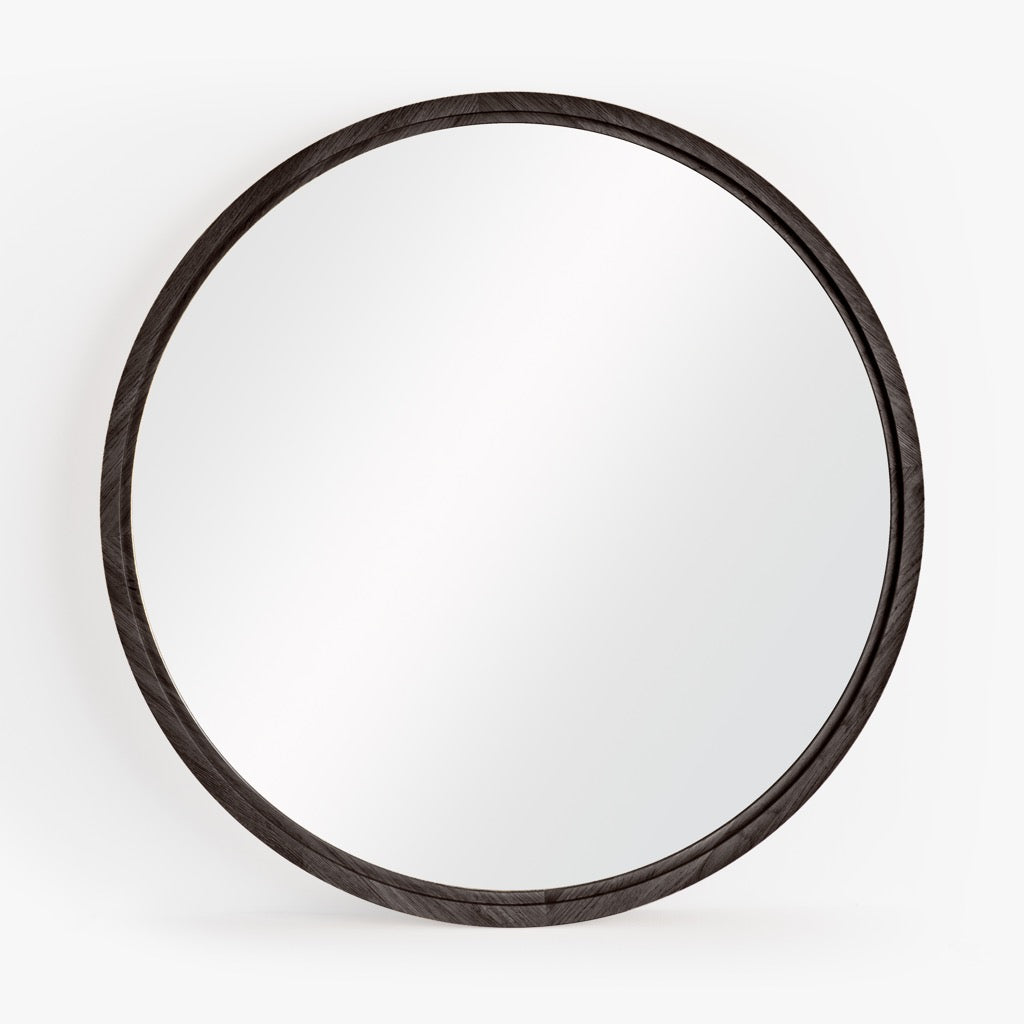 Buddy Round Oak Mirror Charcoal Front Facing View Co.House Designs