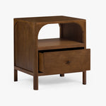 Co.House Designs Cali Oak Nightstand Walnut Angled View Open Drawer