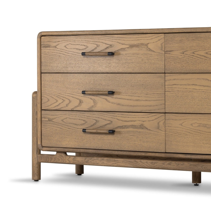 Four Hands Caroline 6 Drawer Dresser Smoked Oak Veneer Angled View Drawers