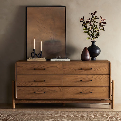 Caroline 6 Drawer Dresser Smoked Oak Veneer Staged View Four Hands