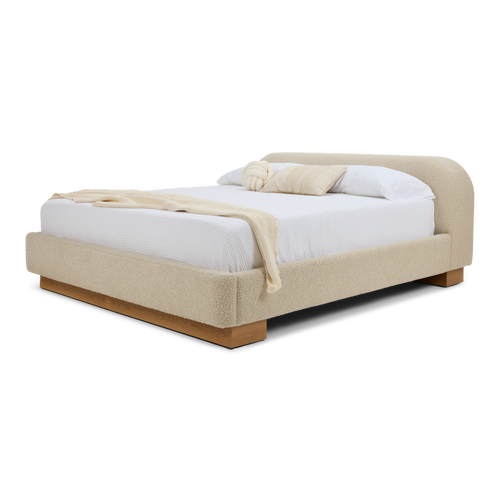 American Leather Castiel Bed Marise Parchment Angled View with Bedding