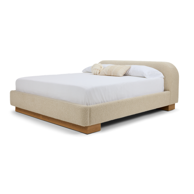 American Leather Castiel Bed Marise Parchment Angled View with Bedding