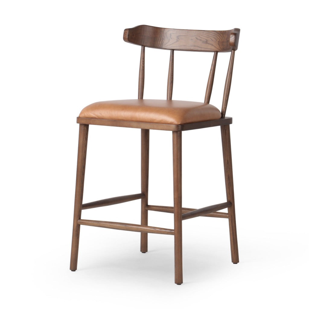 Colter Counter Stool Chaps Saddle Angled View Four Hands