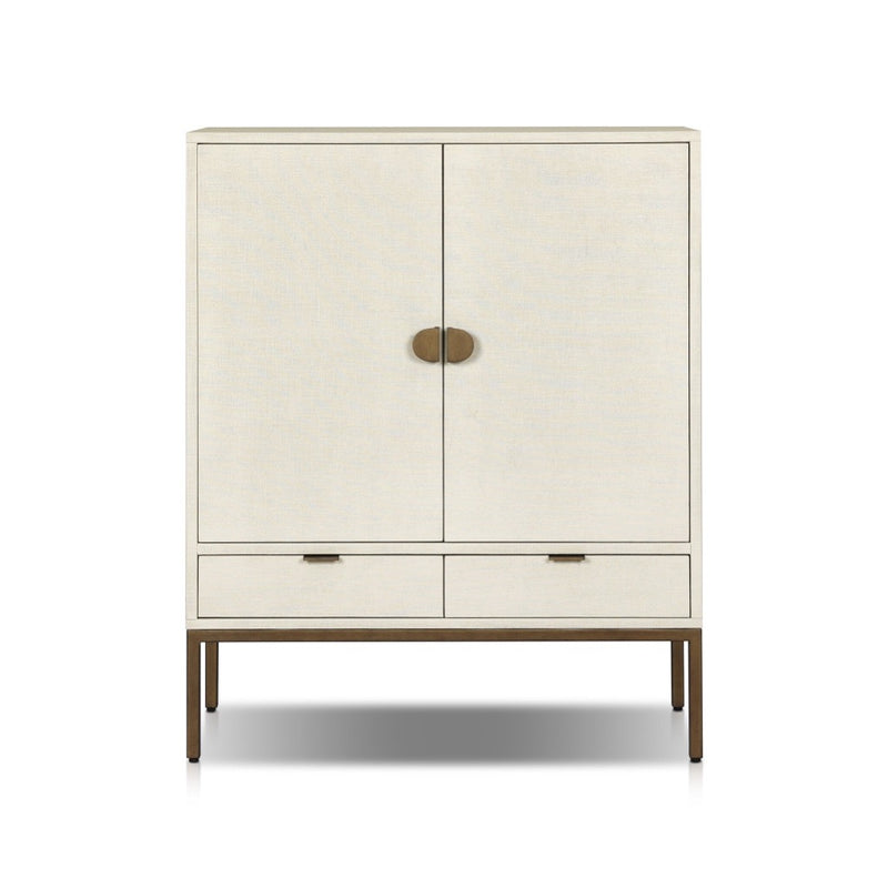 Cressida Bar Cabinet Ivory Painted Linen Front Facing View 230794-003