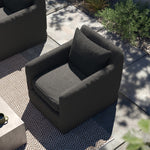 Dade Outdoor Slipcover Swivel Chair Fiqa Boucle Slate Staged View Four Hands