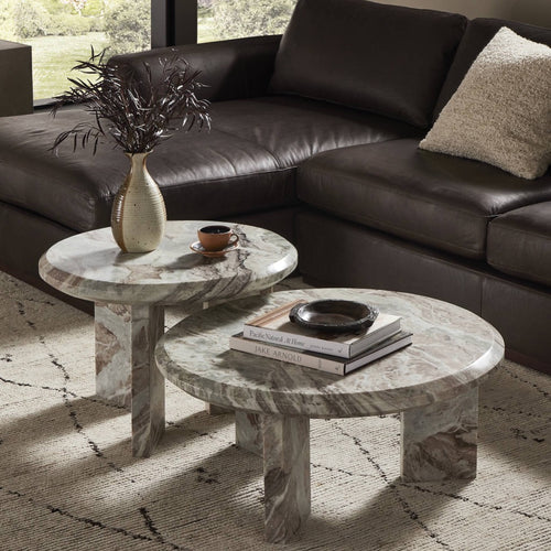 Dakota Nesting Coffee Table Creamy Taupe Marble Solid Staged View Four Hands