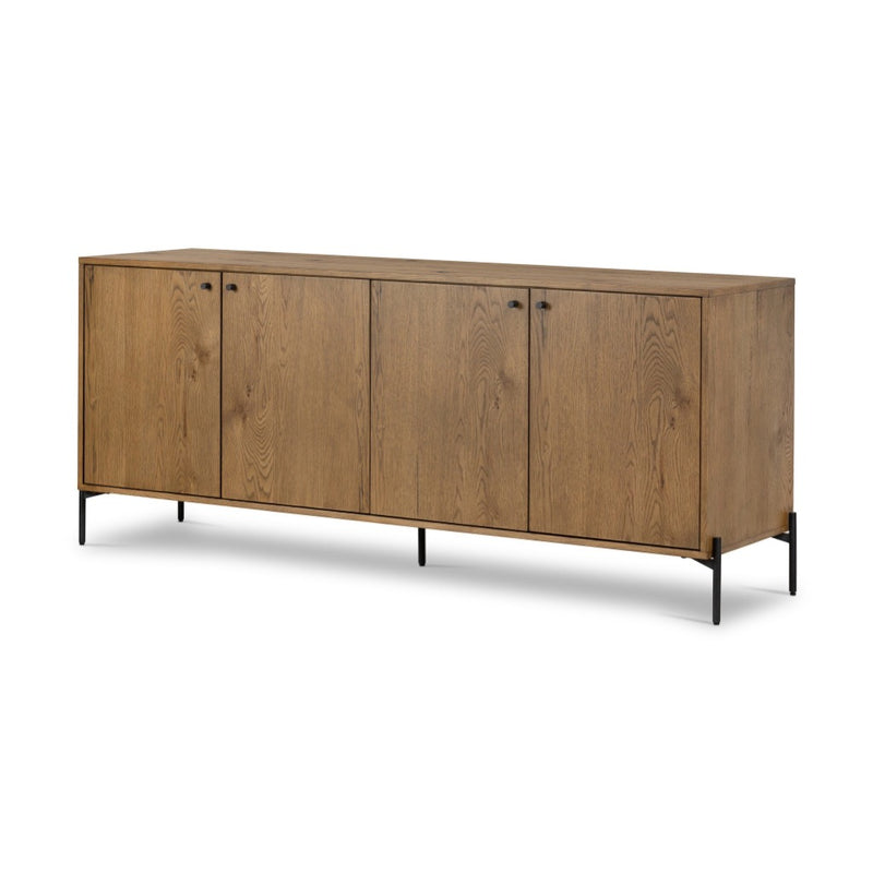 Eaton Sideboard Amber Oak Resin Angled View Four Hands