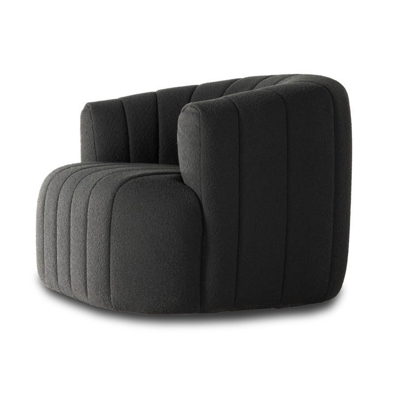 Four Hands Elliana Swivel Chair FIQA Boucle Charcoal Angled View