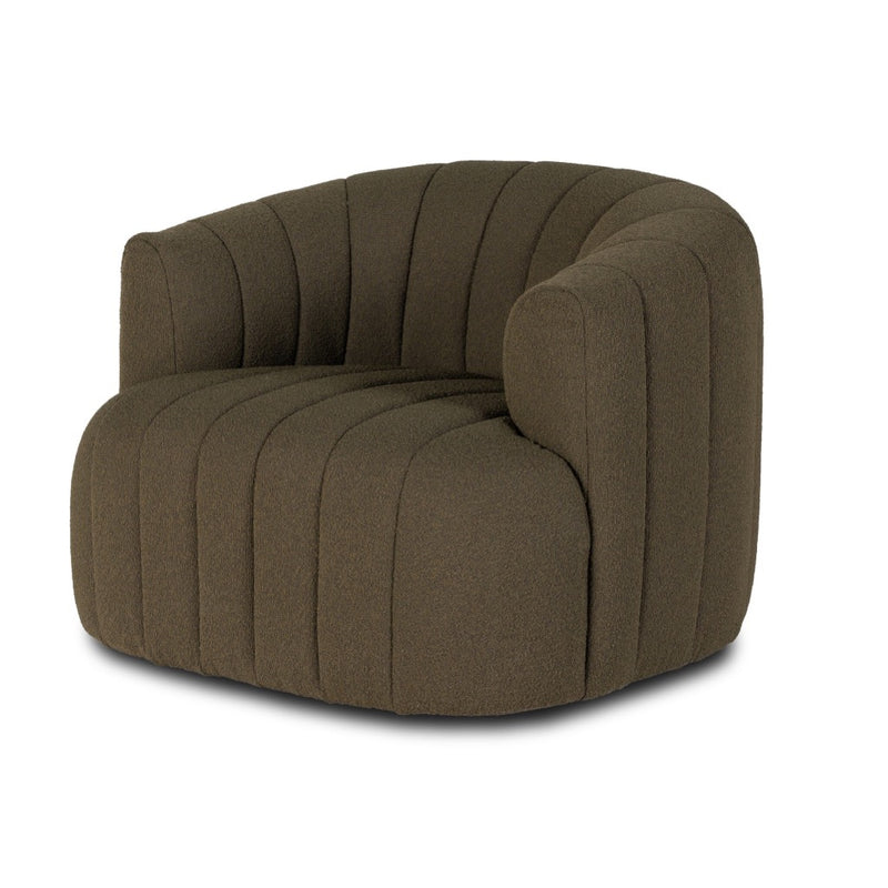 Elliana Swivel Chair FIQA Boucle Olive Angled View Four Hands