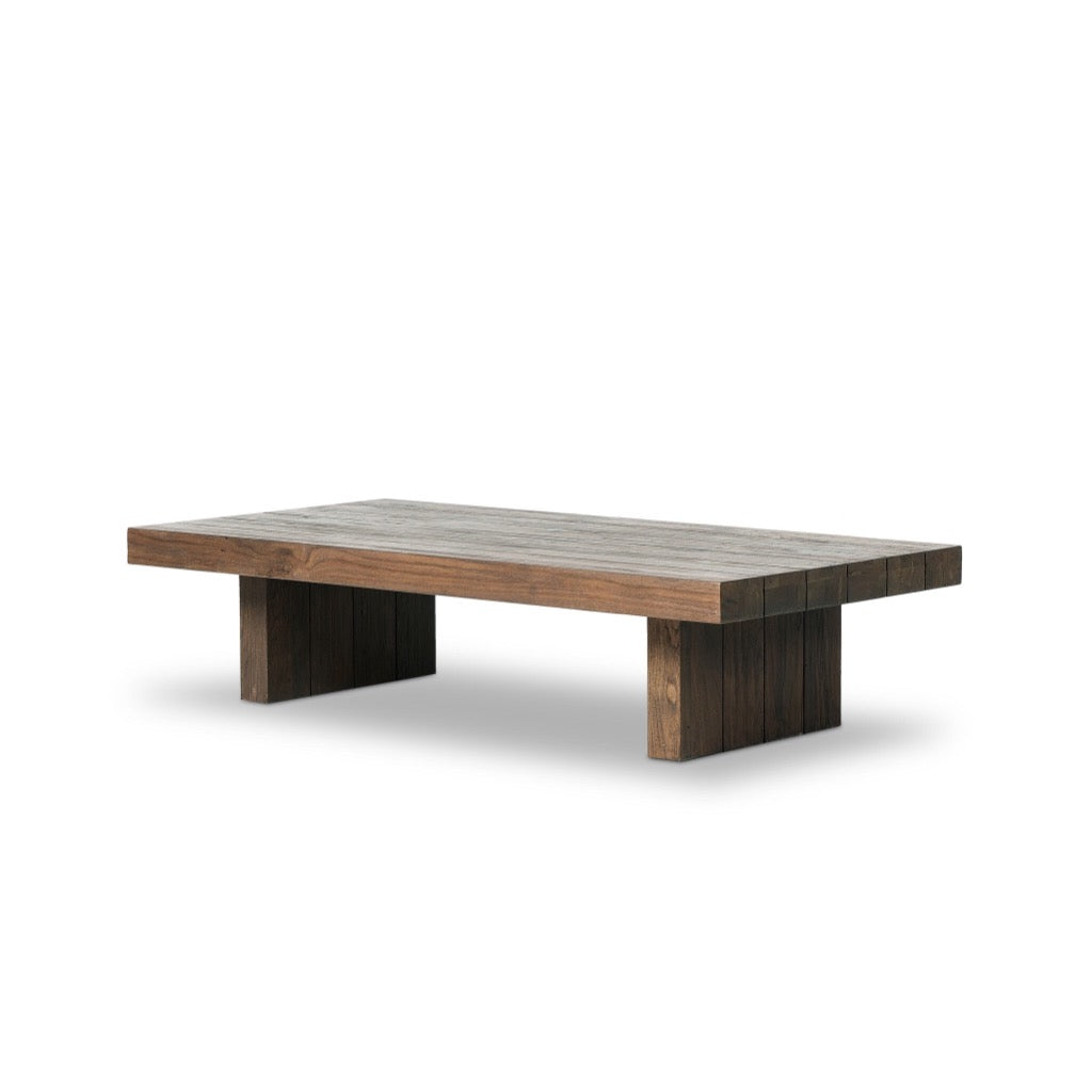 Encino Outdoor Coffee Table Stained Heritage Brown Angled View Four Hands