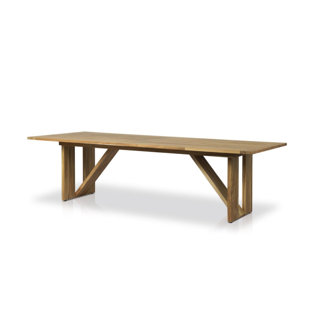 Enders Outdoor Dining Table Natural Teak-FSC Angled View Four Hands