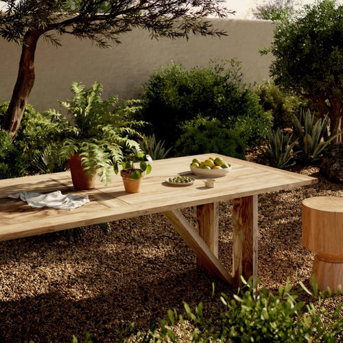 Enders Outdoor Dining Table Natural Teak-FSC Staged View in Outdoor Garden 239143-001