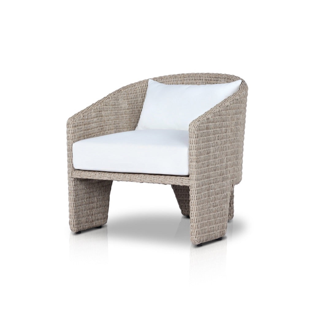 Fae Outdoor Chair Vintage White Angled View Four Hands