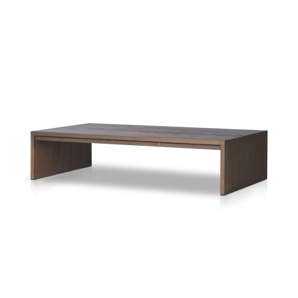 Gilroy Outdoor Coffee Table Stained Heritage Brown Angled View Four Hands