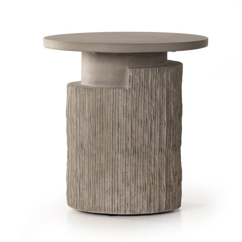 Huron Outdoor End Table Flint Concrete Angled View Four Hands