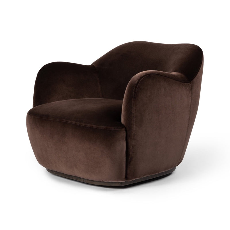 Julius Swivel Chair Surrey Cocoa Angled View Four Hands