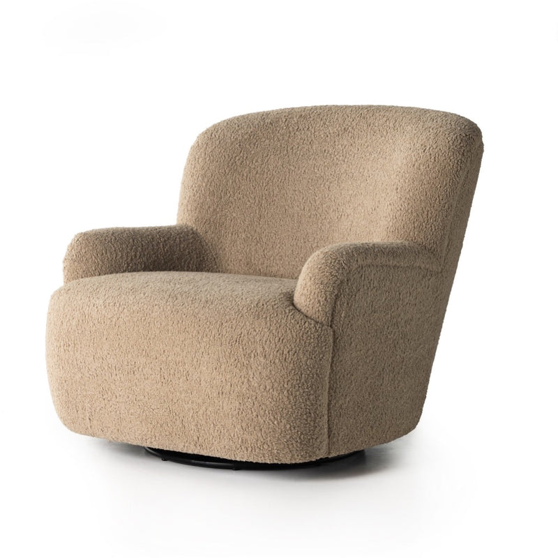 Kadon Swivel Chair Sheepskin Camel Angled View 231717-001