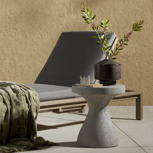Koda Outdoor End Table Textured Grey Staged View Four Hands