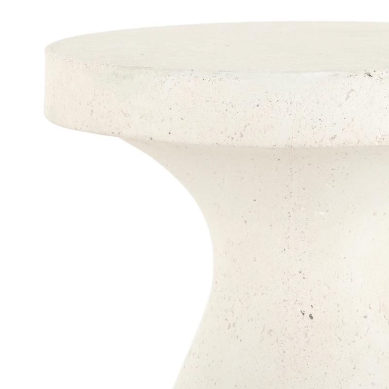 Four Hands Koda Outdoor End Table Textured White Rounded Edge Tabletop