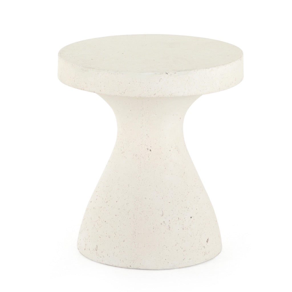 Koda Outdoor End Table Textured White Angled View Four Hands