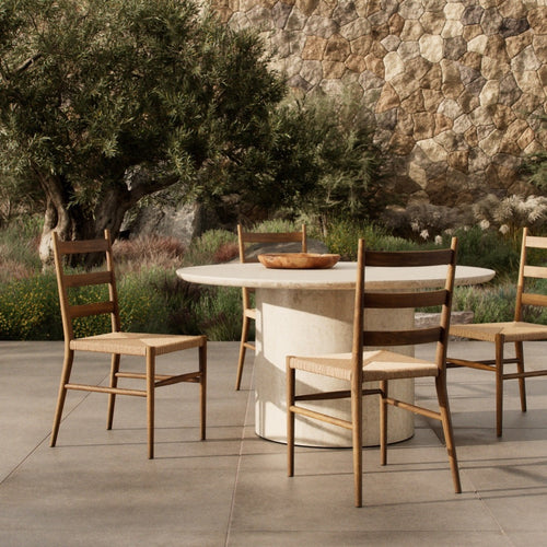 Ladder Back Outdoor Dining Chair Stained Toasted Brown Staged View Four Hands