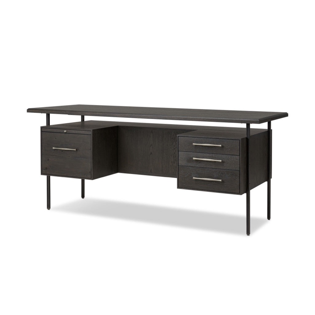 Lauren Desk Charcoal Oak Resawn Veneer Angled View 104607-003