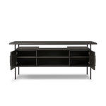 Four Hands Lauren Desk Charcoal Oak Resawn Veneer Front Facing View Open Doors