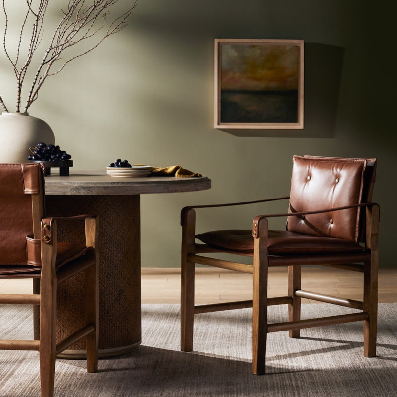 Four Hands Lenz Dining Armchair Sonoma Chestnut Staged View in Dining Room