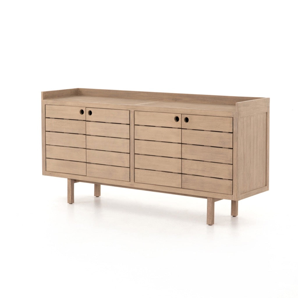 Lula Outdoor Sideboard Washed Brown-FSC Angled View Four Hands