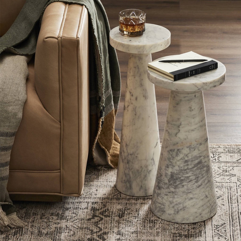 Mabel Nesting End Tables Veined White Marble Staged View Four Hands