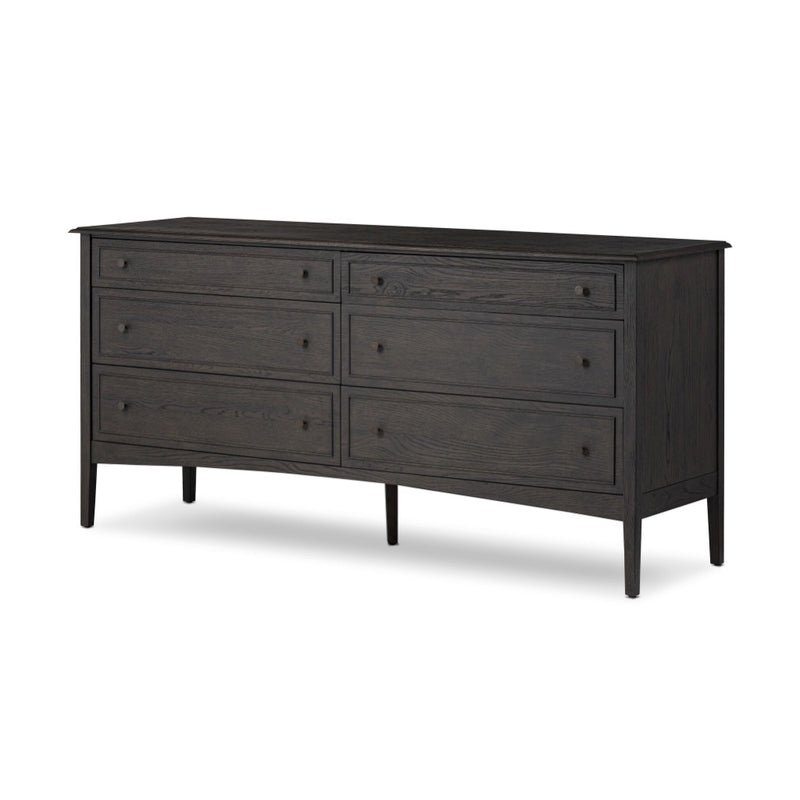 Maggie 6 Drawer Dresser Smoked Black Oak Veneer Angled View Four Hands