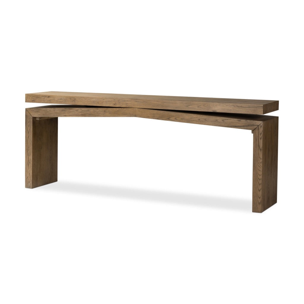 Matthes Oak Console Table Rustic Grey Veneer Angled View 107936-010