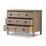 Four Hands Matthew Chest Weathered Blonde Pine Angled Open Drawers View