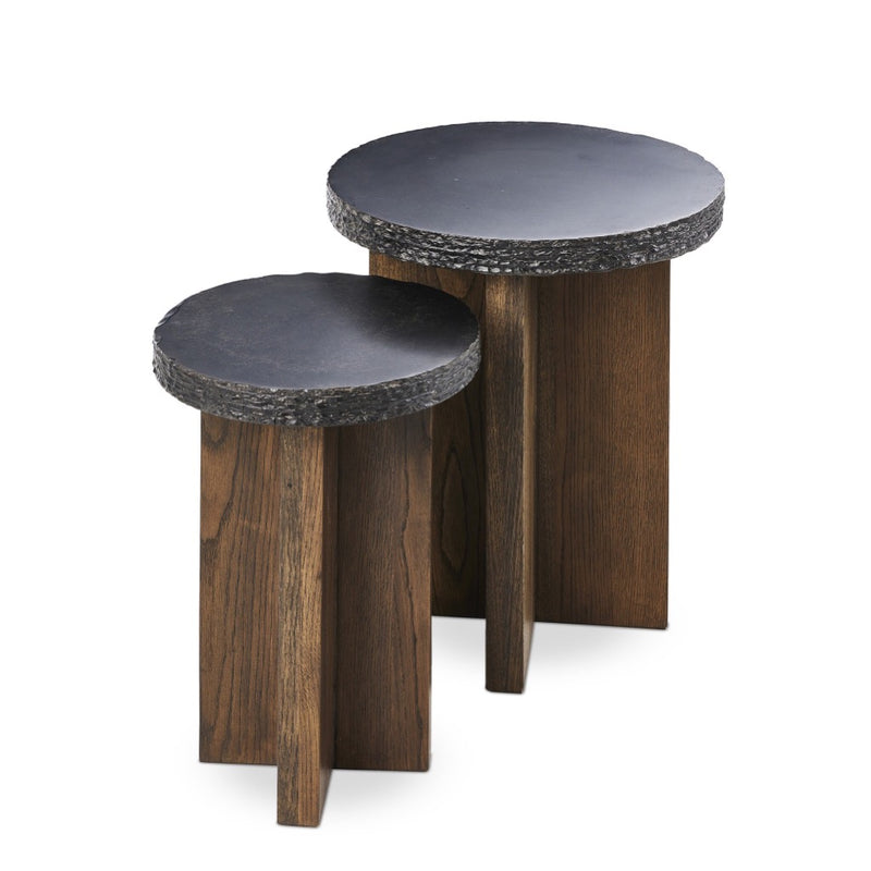 Four Hands Mezes Nesting End Table Natural Basalt Angled View