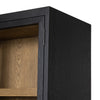 Millie Panel and Glass Door Cabinet Drifted Matte Black Top Corner Detail Four Hands