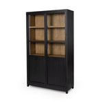 Millie Panel and Glass Door Cabinet Drifted Matte Black Angled View Four Hands