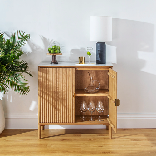 Olive Reeded Cabinet Natural Staged View Co.House Designs