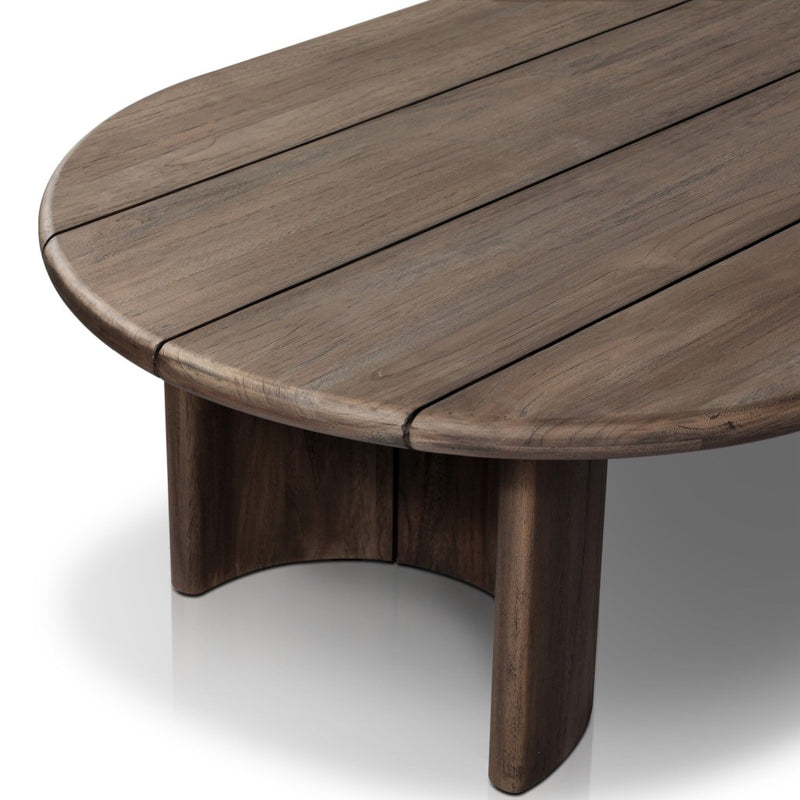 Paden Outdoor Coffee Table Stained Toasted Brown Rounded Tabletop Detail 242665-002