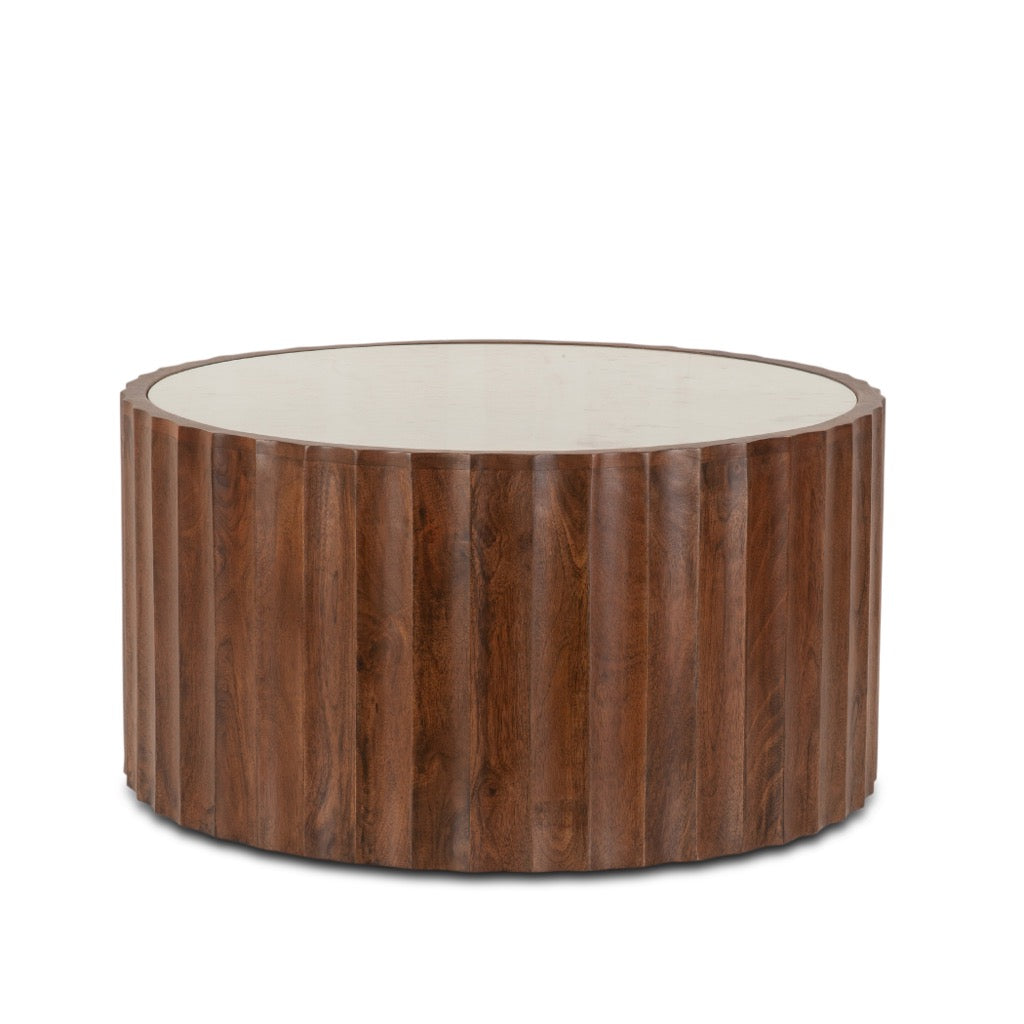 Home Trends & Design Palermo Round Coffee Table White Marble Angled View