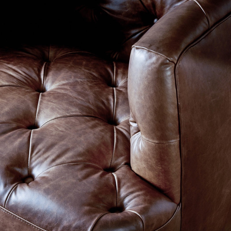 Four Hands Paul Swivel Chair Raleigh Cigar Staged View Top Grain Leather