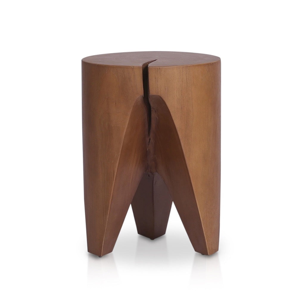 Petros Outdoor End Table Natural Teak Angled View Four Hands